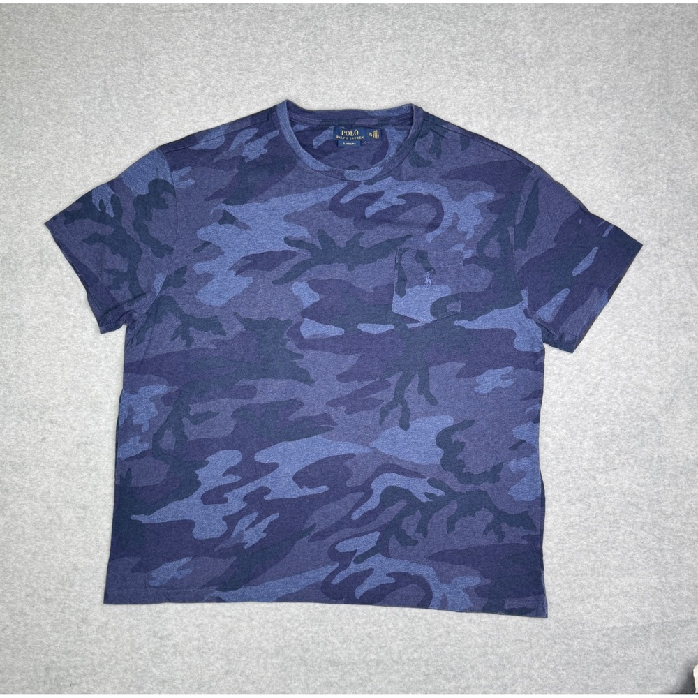 Polo Ralph Lauren Mens XXL Blue Camo Pocket T-Shirt Classic Fit Short Sleeve